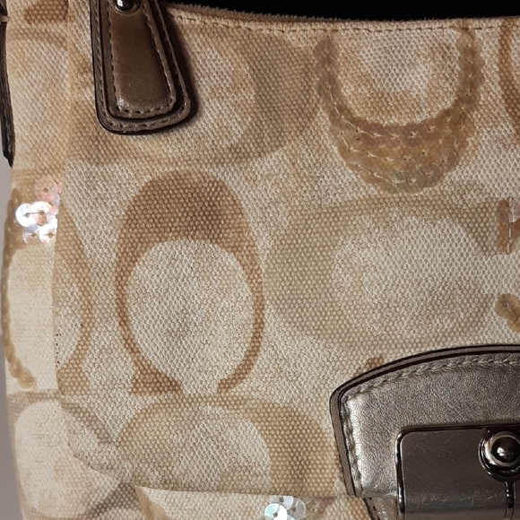 SALE! Coach Kristin Hobo Signature Beige & Silver Sequined Shoulder Bag - Picture 2 of 16